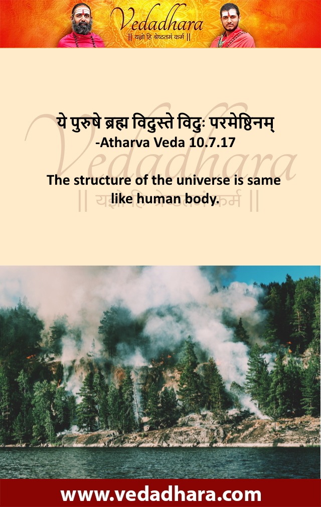 ये पुरुषे ब्रह्म विदुं ते विदुः परमेष्ठिनम् -Atharva Veda 10.7.17  The structure of the universe is same like human body.